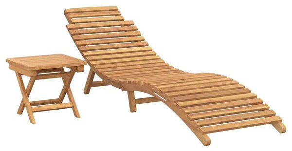 Ležaljka 2 kom. Čvrsto teak drvo Smeđa - 1x sunčalište + stol 185 5 x 55 x 58 5 cm