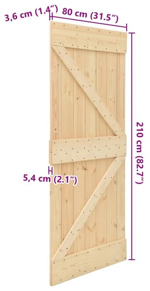 Vrata NARVIK 80 x 210 cm Čvrsta borovina (neobrađena) Prirodna - Prirodna 80 x 210 cm Trokutasti