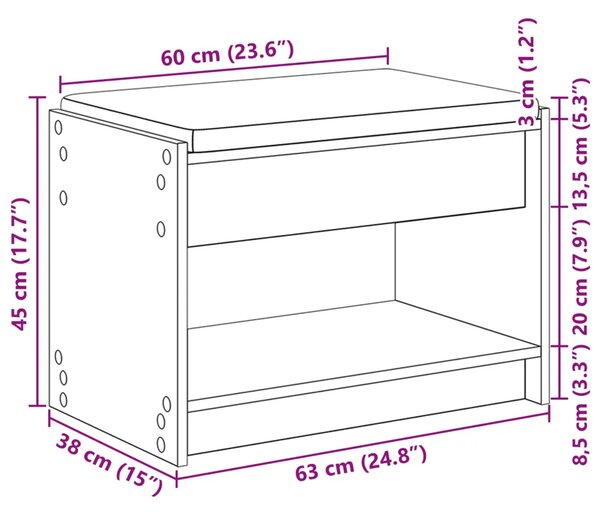 Klupa za hodnik Bijeli 63 x 38 x 45 cm - Bijeli 63 cm