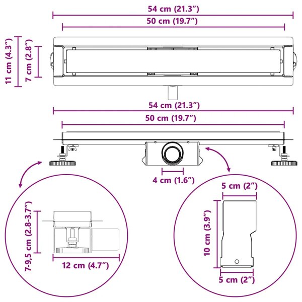 Odvod za tuš s Dječjim pokrivačem Crna 50 cm - 50 cm s poklopcem od kaljenog stakla