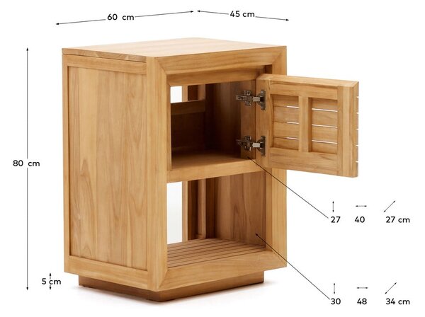 Nizak ormarić za ispod umivaonika od masivne tikovine u prirodnoj boji 60x80 cm Saula – Kave Home