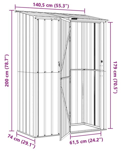 Vrtne šupe Antracit 140 5 x 74 x 200 cm Metal - Antracit 140 x 71 x 200 cm