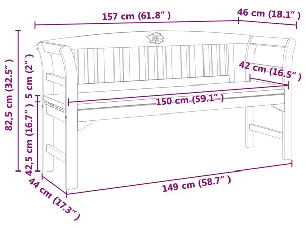 Klupa s ružama Prirodna 157 x 46 x 82 5 cm Čvrsto drvo akacije - Tamno siva Klupa (157 cm)