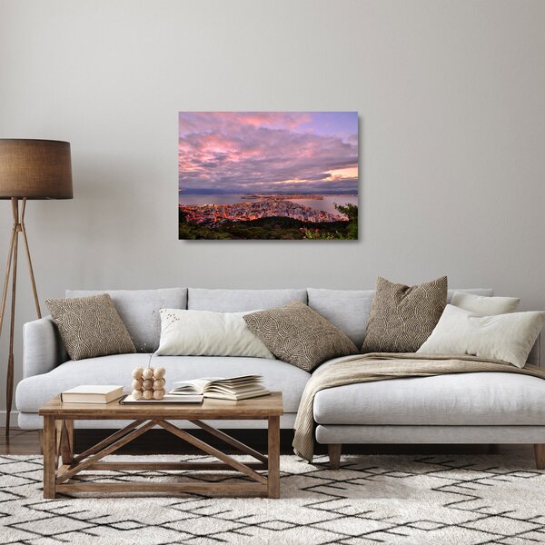Staklena slika - Sumrak nad gradom (70x50 cm)