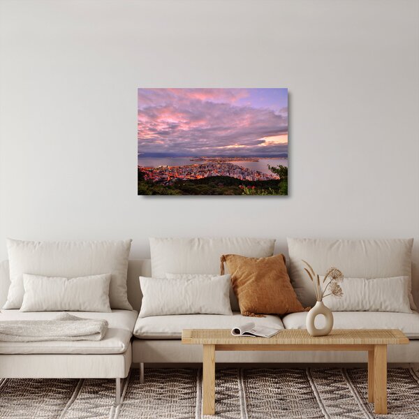 Staklena slika - Sumrak nad gradom (70x50 cm)