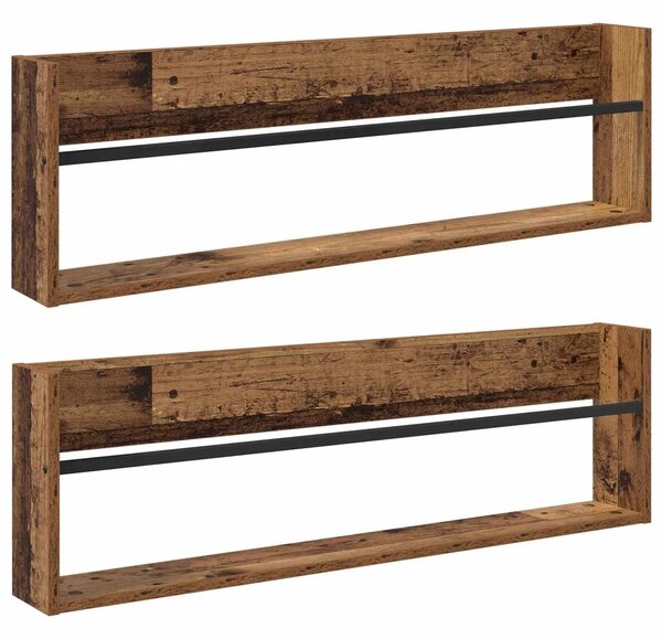Polica za časopise s policom 2 kom. Staro drvo 100 x 12 x 30 cm - Staro drvo 100 x 12 x 30 cm 2