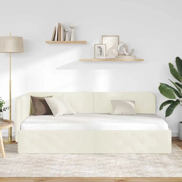 Kutni okvir kreveta Krema 90 x 190 cm Baršun - Krema 90 x 190 cm