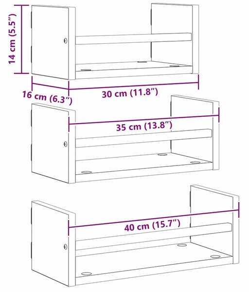 Set zidnih polica 3 kom. Umjetnički hrast 40x16x14cm - hrast artisan