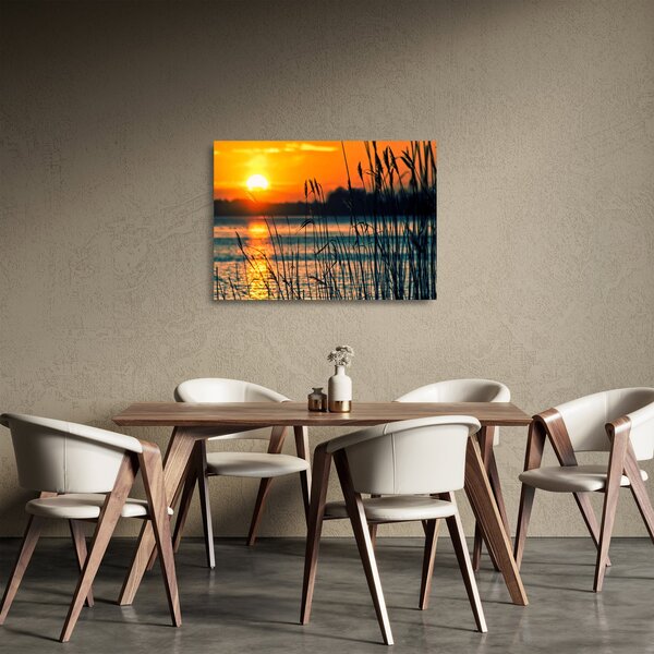 Staklena slika - Zalazak sunca nad jezerom (70x50 cm)