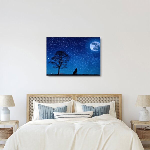 Staklena slika vuka kako zavija na Mjesec (70x50 cm)