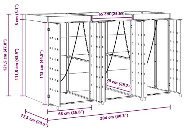 Skladištenje kanti za 3 kante Antracit 204 x 77 5 x 121 5 cm - Antracit 3 Vrh za saksiju