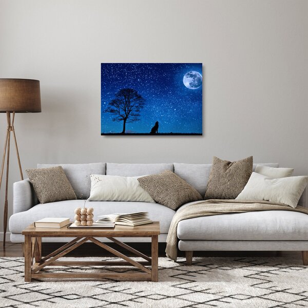Staklena slika vuka kako zavija na Mjesec (70x50 cm)