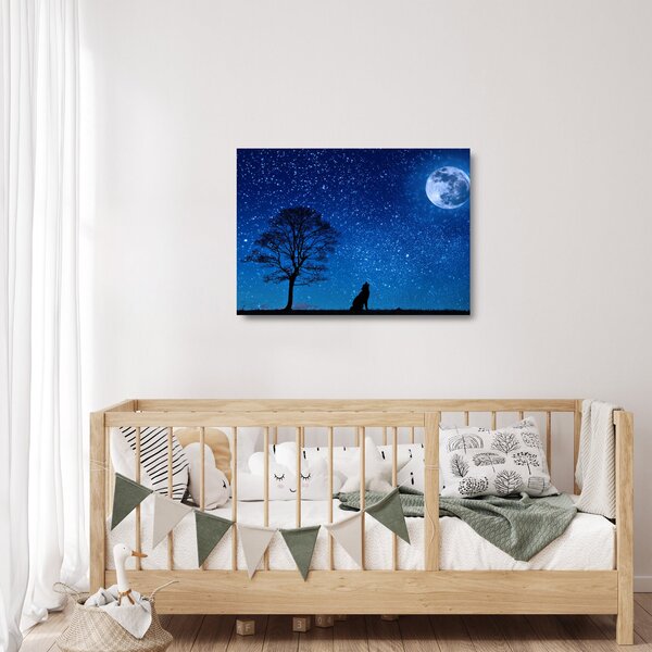 Staklena slika vuka kako zavija na Mjesec (70x50 cm)