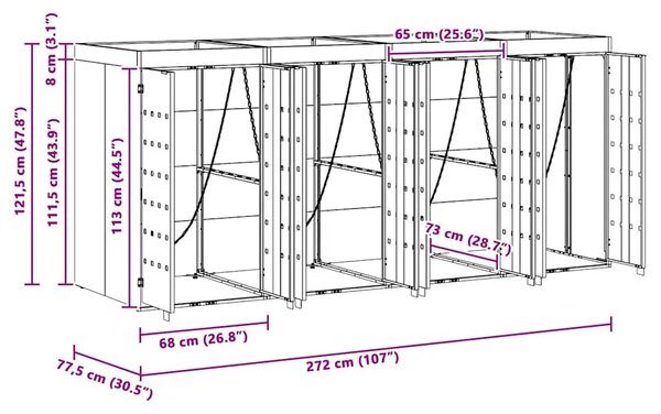 Skladištenje kanti za 4 kante Antracit 272 x 77 5 x 121 5 cm - Antracit 4 Vrh za saksiju