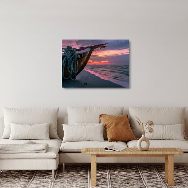 Staklena slika čamca na obali (70x50 cm)