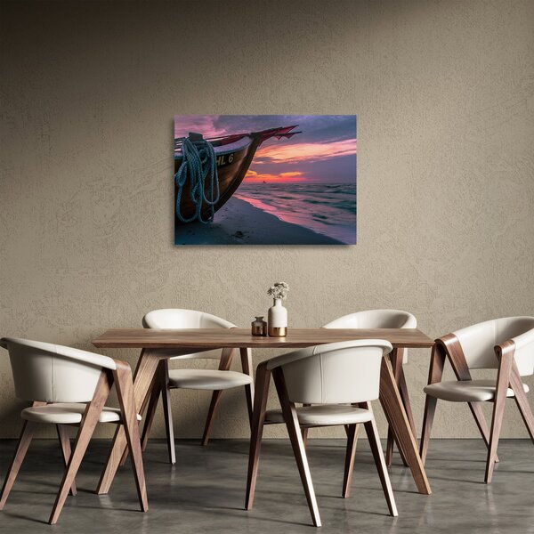 Staklena slika čamca na obali (70x50 cm)