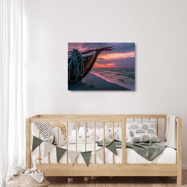 Staklena slika čamca na obali (70x50 cm)