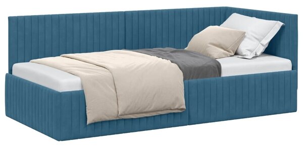 Kutni okvir kreveta s uzglavljem Plava 90 cm x 200 cm Baršun - Plava 90 x 200 cm