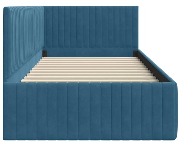 Kutni okvir kreveta s uzglavljem Plava 90 cm x 200 cm Baršun - Plava 90 x 200 cm