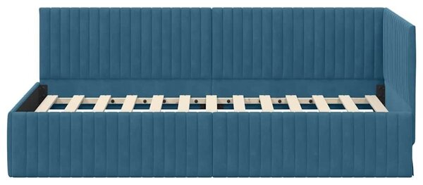 Kutni okvir kreveta s uzglavljem Plava 90 cm x 200 cm Baršun - Plava 90 x 200 cm