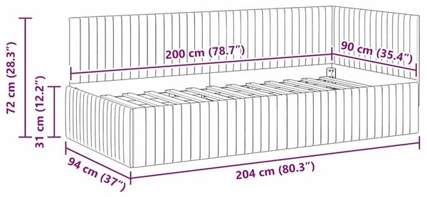 Kutni okvir kreveta Ružičasta 90 cm x 200 cm Baršun - Ružičasta 90 x 200 cm