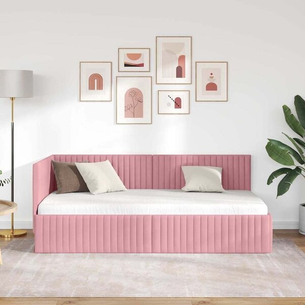 Kutni okvir kreveta Ružičasta 90 cm x 200 cm Baršun - Ružičasta 90 x 200 cm