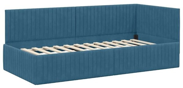 Kutni okvir kreveta s uzglavljem Plava 90 cm x 200 cm Baršun - Plava 90 x 200 cm