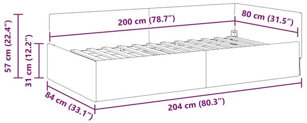 Kutni okvir kreveta s uzglavljem Tirkizna 80 cm x 200 cm Baršun - Tirkizna 80 x 200 cm