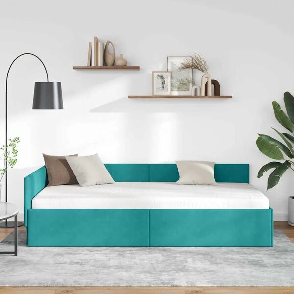 Kutni okvir kreveta s uzglavljem Tirkizna 80 cm x 200 cm Baršun - Tirkizna 80 x 200 cm