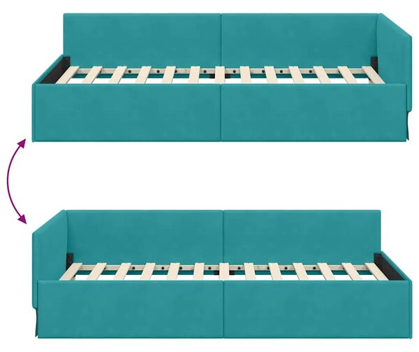 Kutni okvir kreveta s uzglavljem Tirkizna 80 cm x 200 cm Baršun - Tirkizna 80 x 200 cm