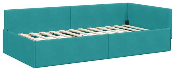 Kutni okvir kreveta s uzglavljem Tirkizna 80 cm x 200 cm Baršun - Tirkizna 80 x 200 cm