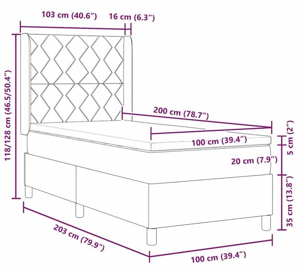 Box spring krevet Tamno siva 200 x 100 cm tkanina - Tamno siva 100 x 200 cm Dizajn s rombovima