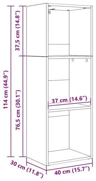 Polica 3 razina 40 x 30 x 114 cm Konstruirano drvo Crni hrast - Crni hrast 114 cm 40 cm