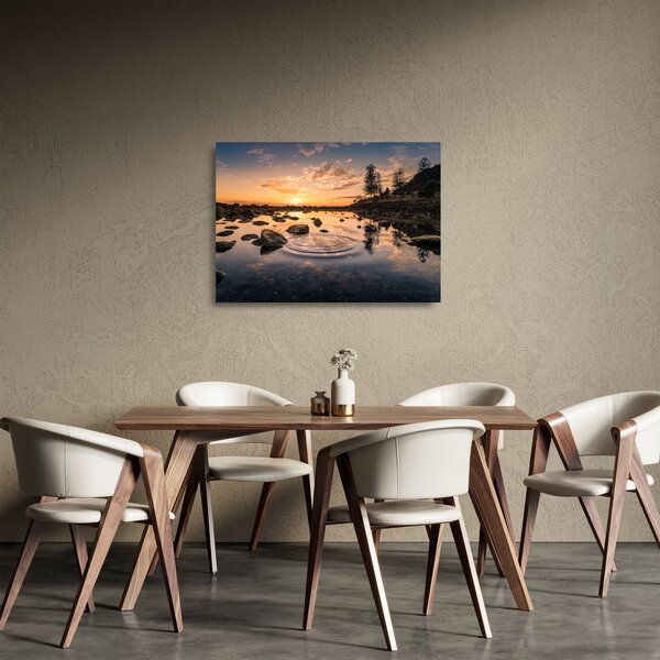 Staklena slika vodene površine pri zalasku sunca (70x50 cm)
