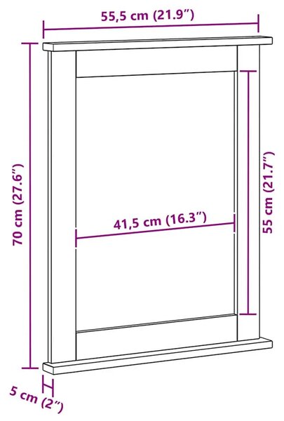 Ogledalo VIGO Medeno smeđa 55 5 x 5 x 70 cm Masivna borovina - boja meda