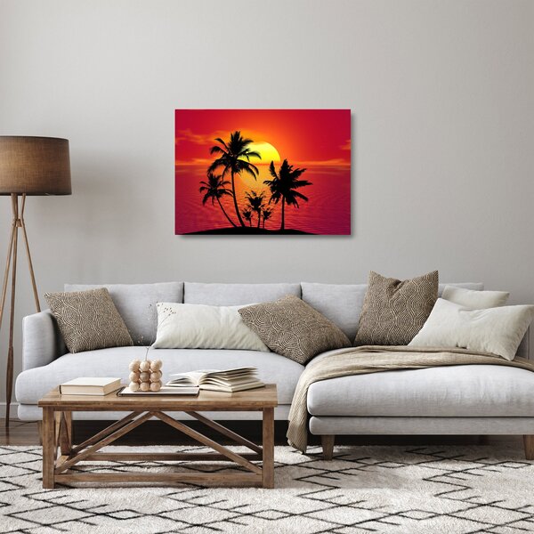 Staklena slika siluete otoka s palmama (70x50 cm)