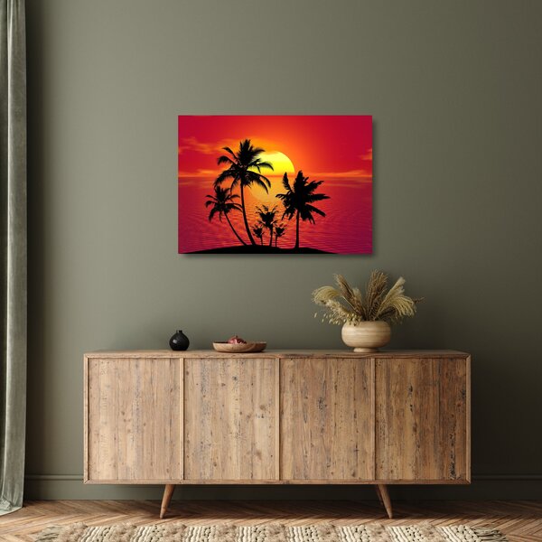Staklena slika siluete otoka s palmama (70x50 cm)