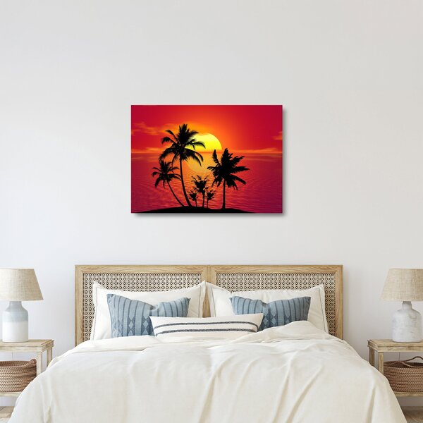 Staklena slika siluete otoka s palmama (70x50 cm)