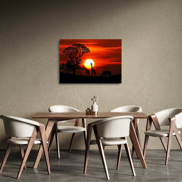 Staklena slika - Siluete životinja pri zalasku sunca (70x50 cm)