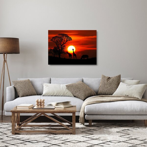 Staklena slika - Siluete životinja pri zalasku sunca (70x50 cm)