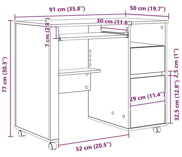 Stol s kotačićima Bijelo Konstruirano drvo 91 x 50 x 77 cm - Bijelo