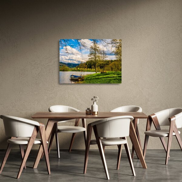 Staklena slika čamca uz jezero (70x50 cm)