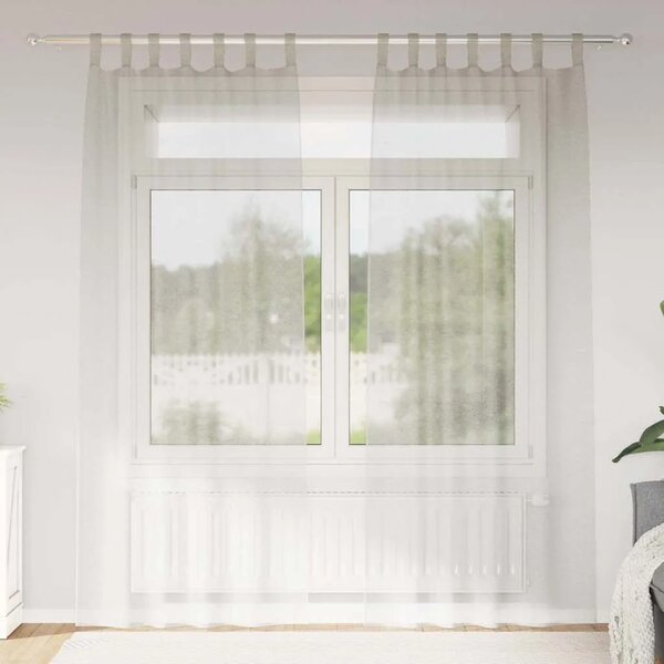 Voile zavjesa 2 kom. Krema 245 x 140 cm Poliester - Krema 140 x 245 cm s mašnama na vrhu