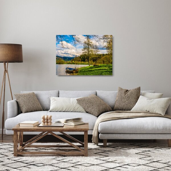 Staklena slika čamca uz jezero (70x50 cm)