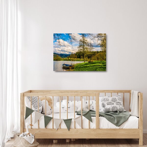 Staklena slika čamca uz jezero (70x50 cm)