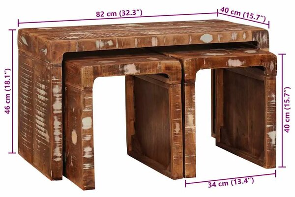 Stol za slaganje 3 kom. Smeđa 82 x 40 x 46 cm - masivno obnovljeno drvo