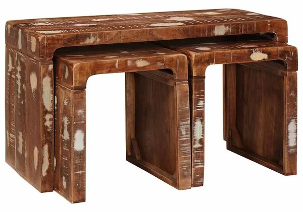 Stol za slaganje 3 kom. Smeđa 82 x 40 x 46 cm - masivno obnovljeno drvo
