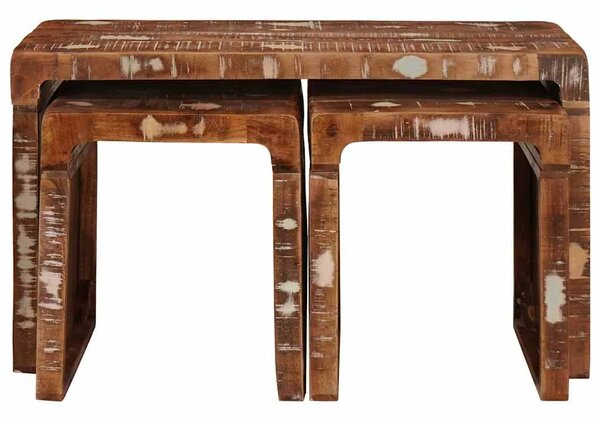 Stol za slaganje 3 kom. Smeđa 82 x 40 x 46 cm - masivno obnovljeno drvo