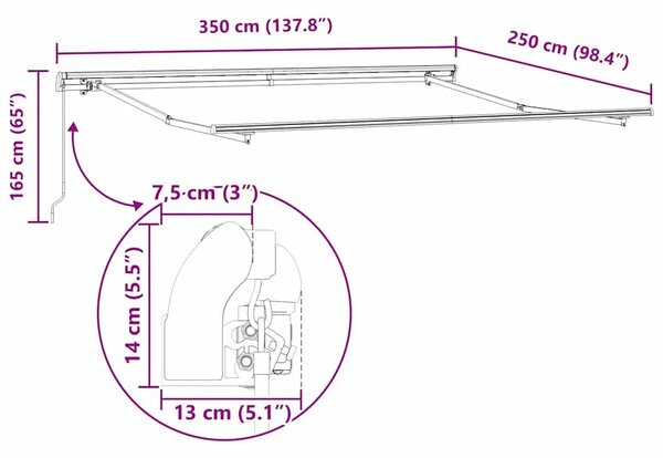 Povlačiva tenda Bijela 350 x 250 cm Poliester i aluminij - Bijela 350 x 250 cm s bijelim okvirom
