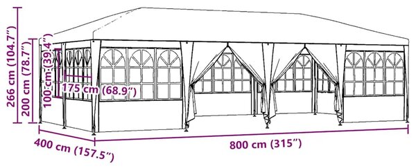 Šator za svadbe - šator za zabave Bijelo 800 x 400 x 266 cm Polietilen - Bijela 4 x 8 m